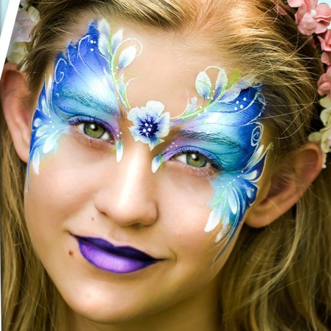 Face painting design using Bluebelle Shimmer petal cake from Leanne's Happy Pixie Petal Palette