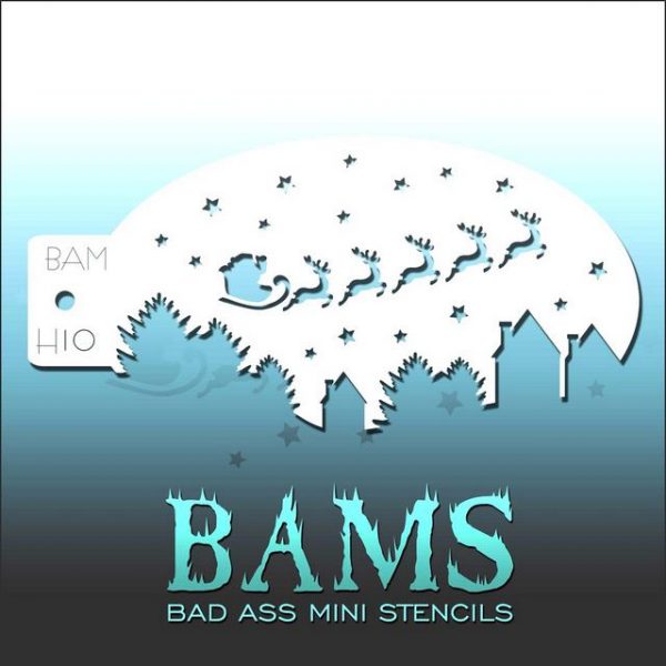 Bad Ass Mini Face Painting Stencil BAM H10 Santa’s Sleigh