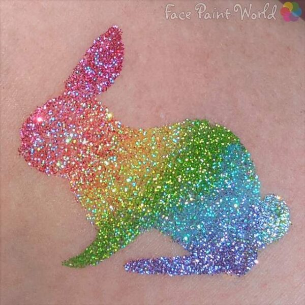 Bunny Rabbit glitter tattoo in Bright Pink, Punk Rock Pink, Watermelon, Lemon Zest, Kiwi, Glacier Blue, Lavender and Silver