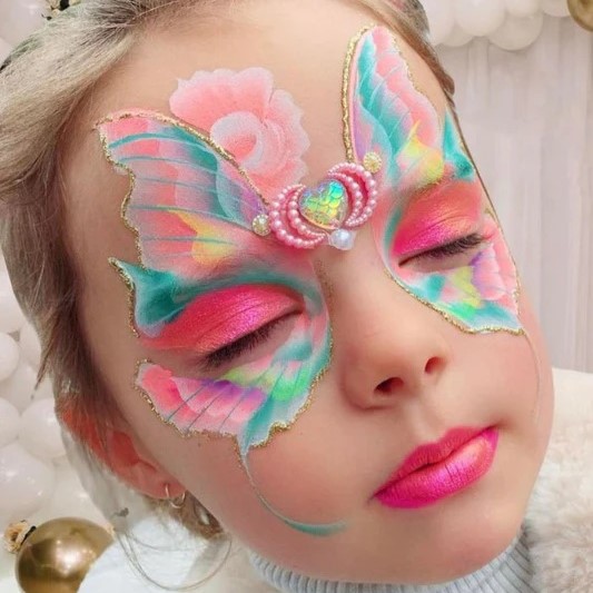 Butterfly face painting by Fairy Brooke using FAIRY WISH 1 inch One-Stroke