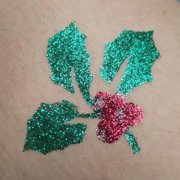 Christmas Holly Glitter Tattoo in TAG Red and TAG Emerald Green