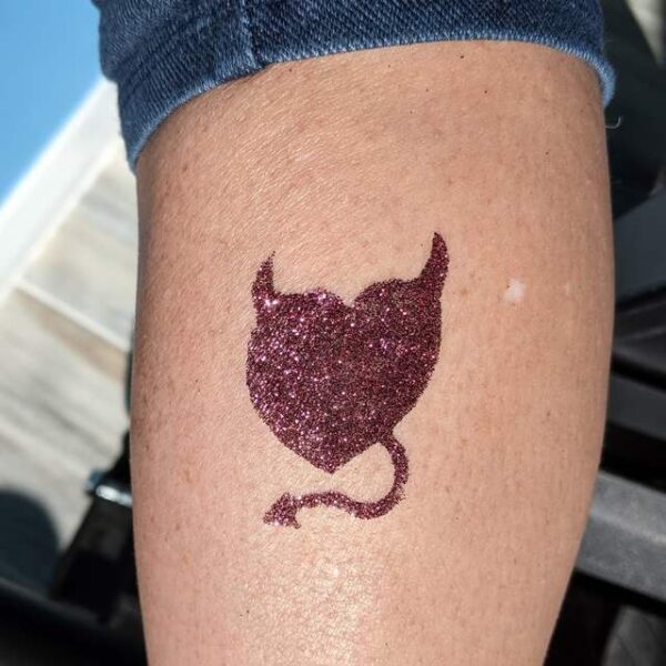 Devil Heart glitter tattoo in TAG Midnight Purple glitter