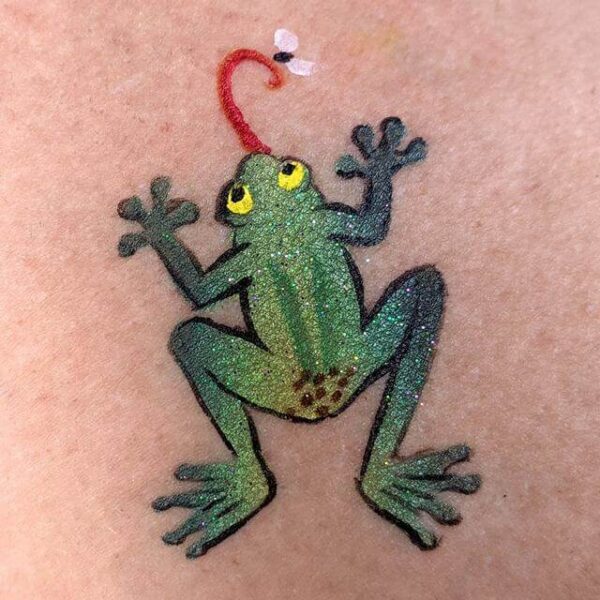 Frog using TAG Rainforest one-stroke painted with TAG Frog glitter tattoo stencil