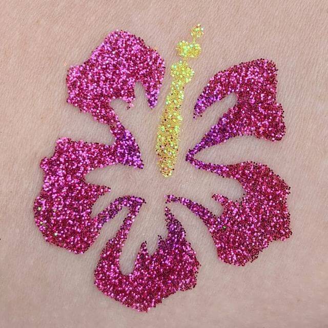 Hibiscus Glitter Tattoo in TAG Bright Pink glitter