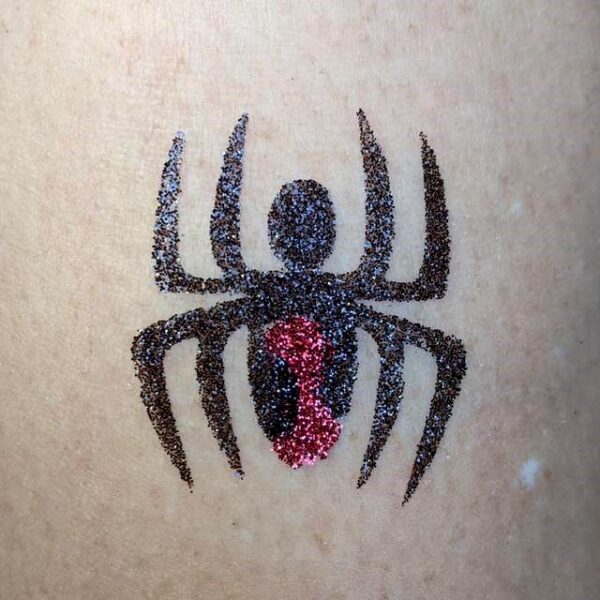 Little Spider glitter tattoo in TAG Black and TAG Red glitters