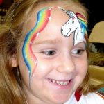 Unicorn face painting with Rainbow Lorikeet one-stroke