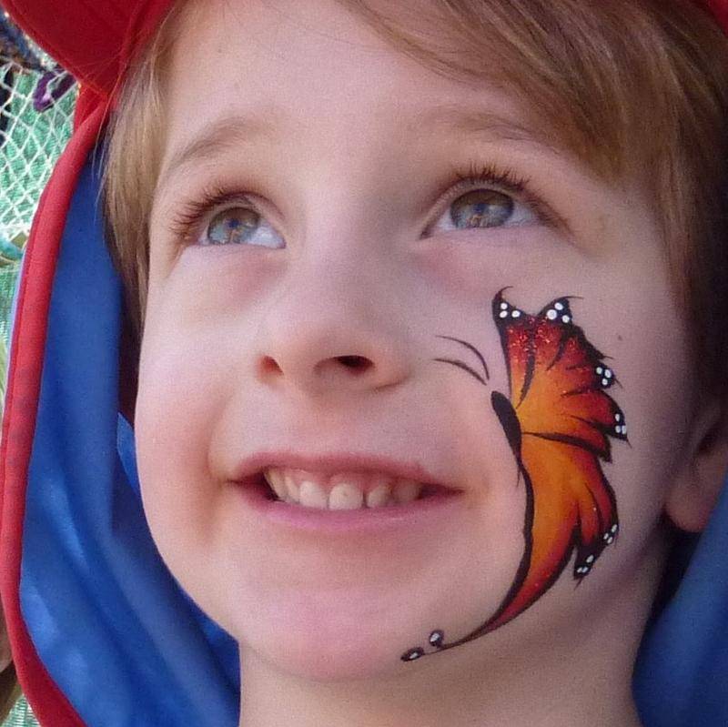 One-stroke Butterfly face painting design with TAG DRAGON one-stroke face paint