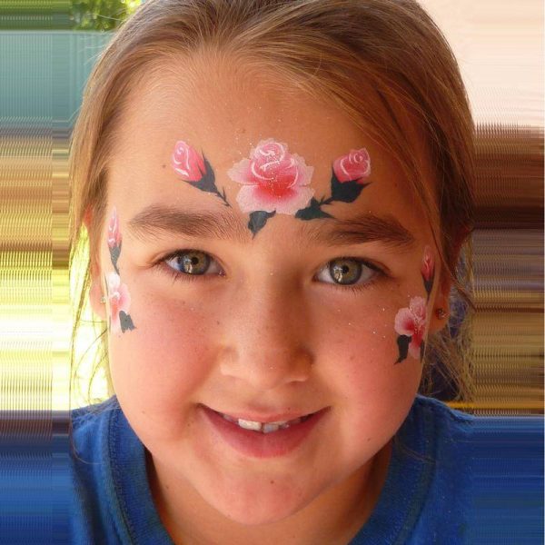 One-stroke Roses face painting using Face Paint World's SHADOW ROSE one-stroke