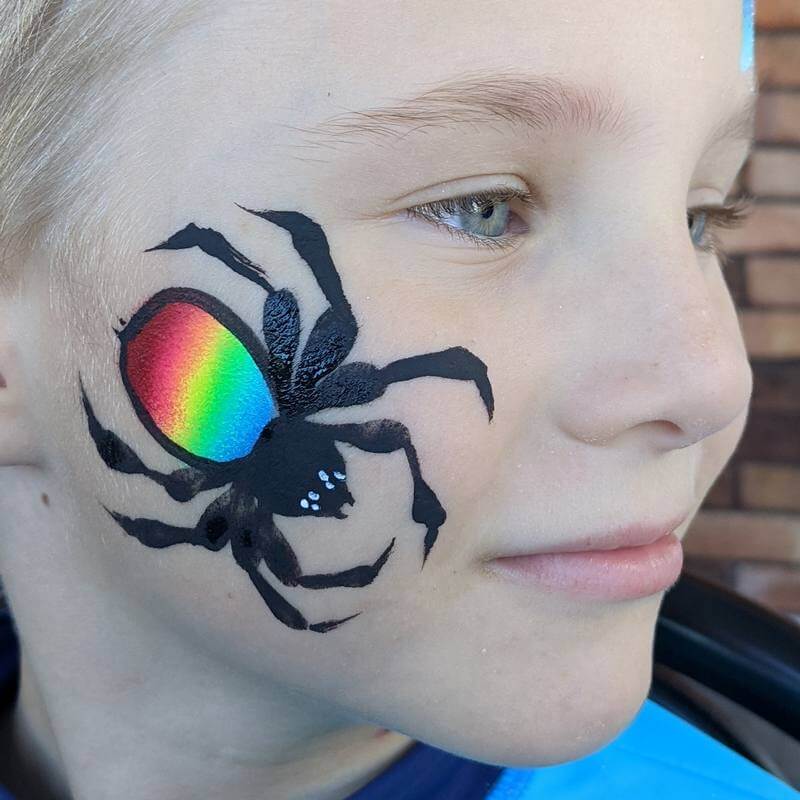 Rainbow Spider face painting in FPW Rainbow Lorikeet One-stroke