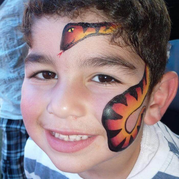 Snake face painting using TAG Dragon one-stroke