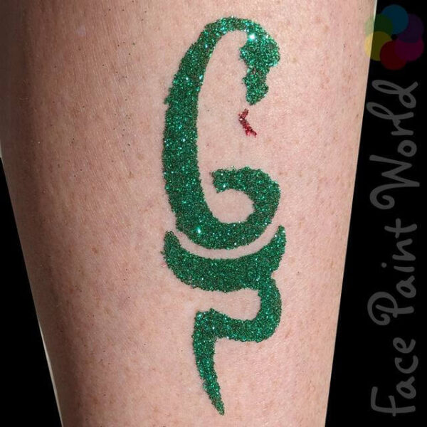 TAG Coiled Snake glitter tattoo in TAG Emerald Green Glitter