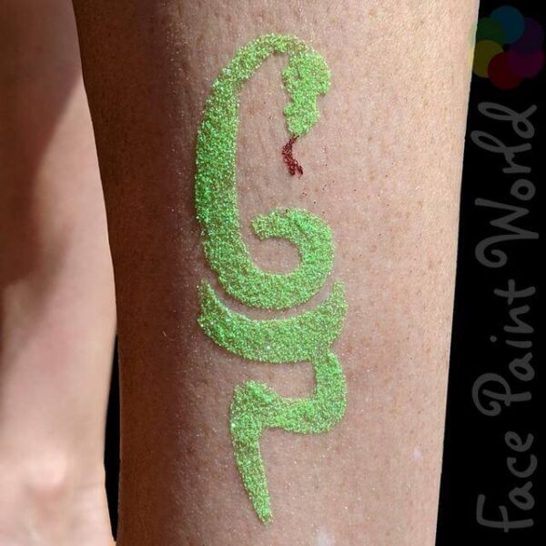 TAG Coiled Snake glitter tattoo in Tag Crystal Green Glitter