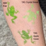 TAG Frog glitter tattoo in TAG Apple Green glitter, ABA Kiwi glitter and TAG Crystal Green glitter