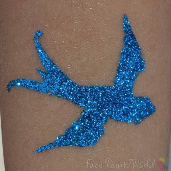 TAG Swallow glitter tattoo in ABA Royal Blue glitter