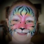 Tiger face painting with FPW Pastel Pearl Rainbow split-cake
