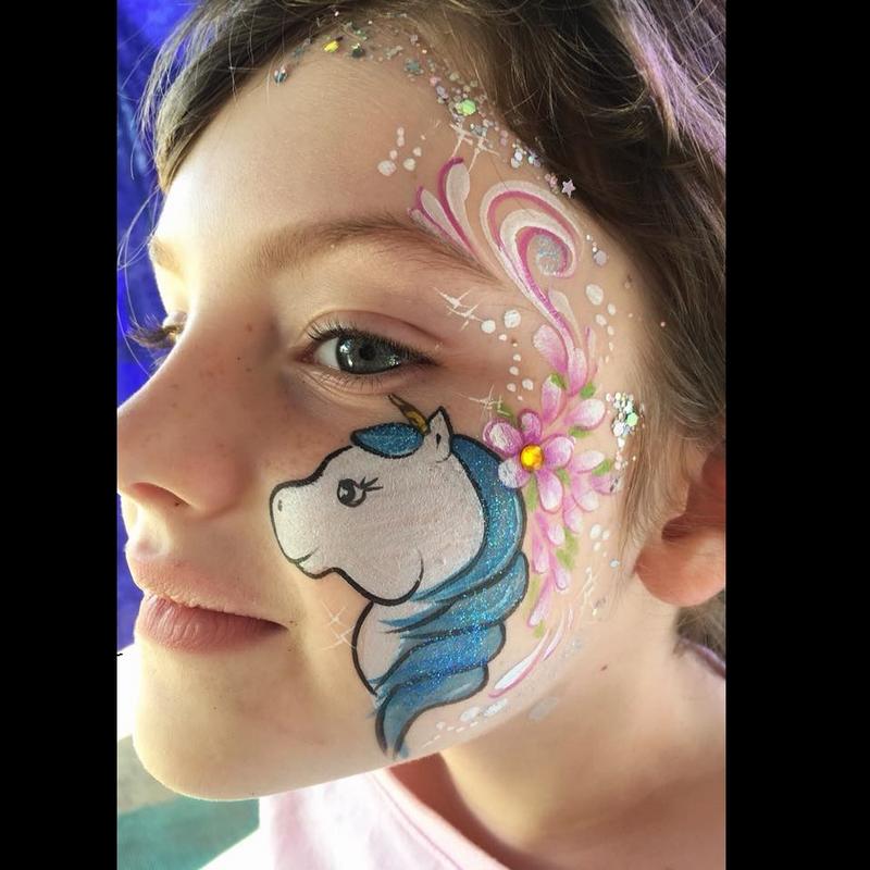 Unicorn face painting using Face Paint World's TRUE RAINBOW one-stroke and ABA XANADU Pixie Paint