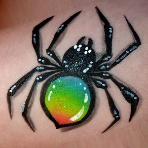 Rainbow Spider using True Rainbow one-strokeUnicorn face painting design with Silver Glitter Gel unicorn horn and Rainbow Lorikeet one-stroke